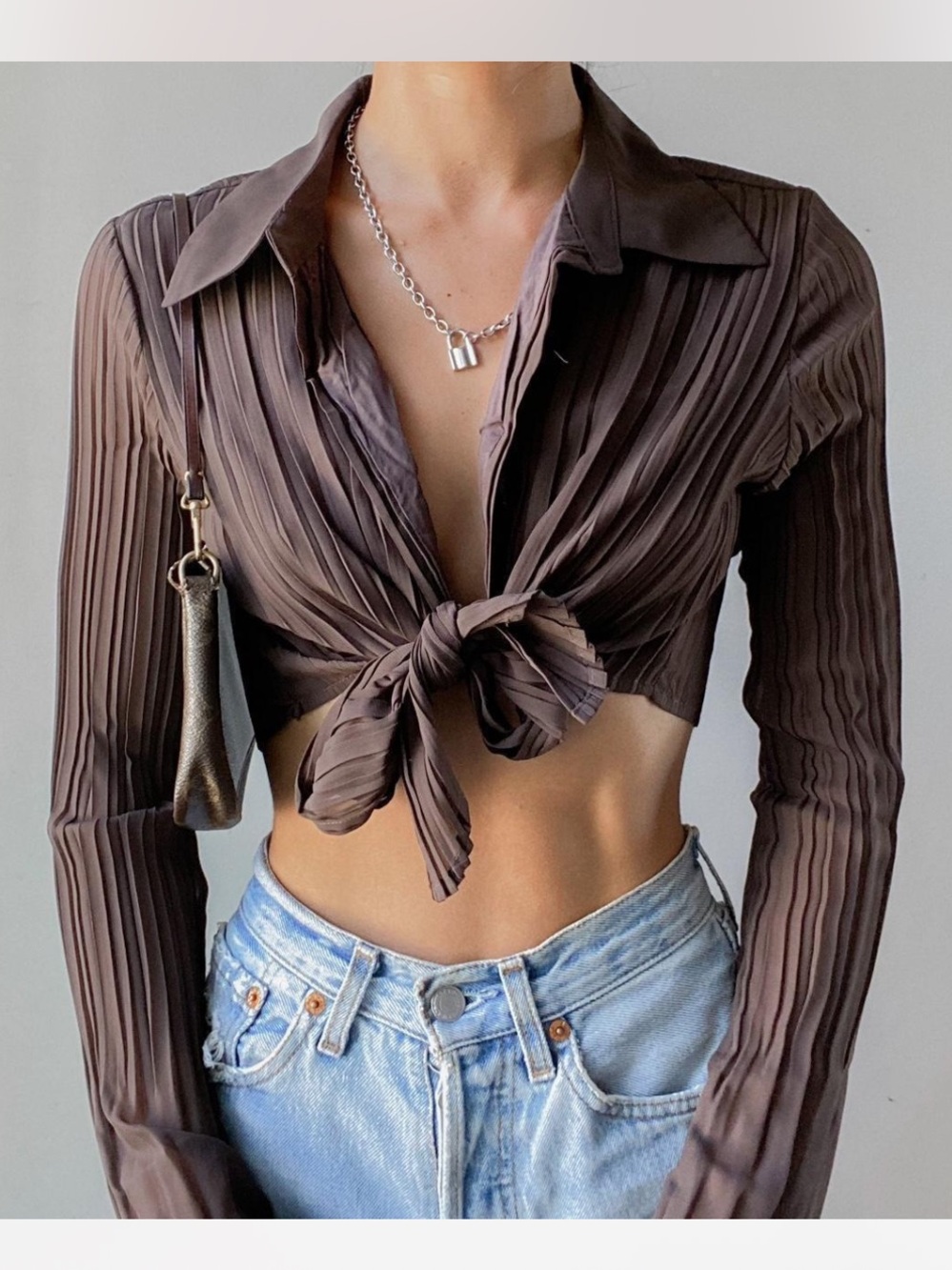Urban Outfitters Rachel Plisse Tie Front Top Small